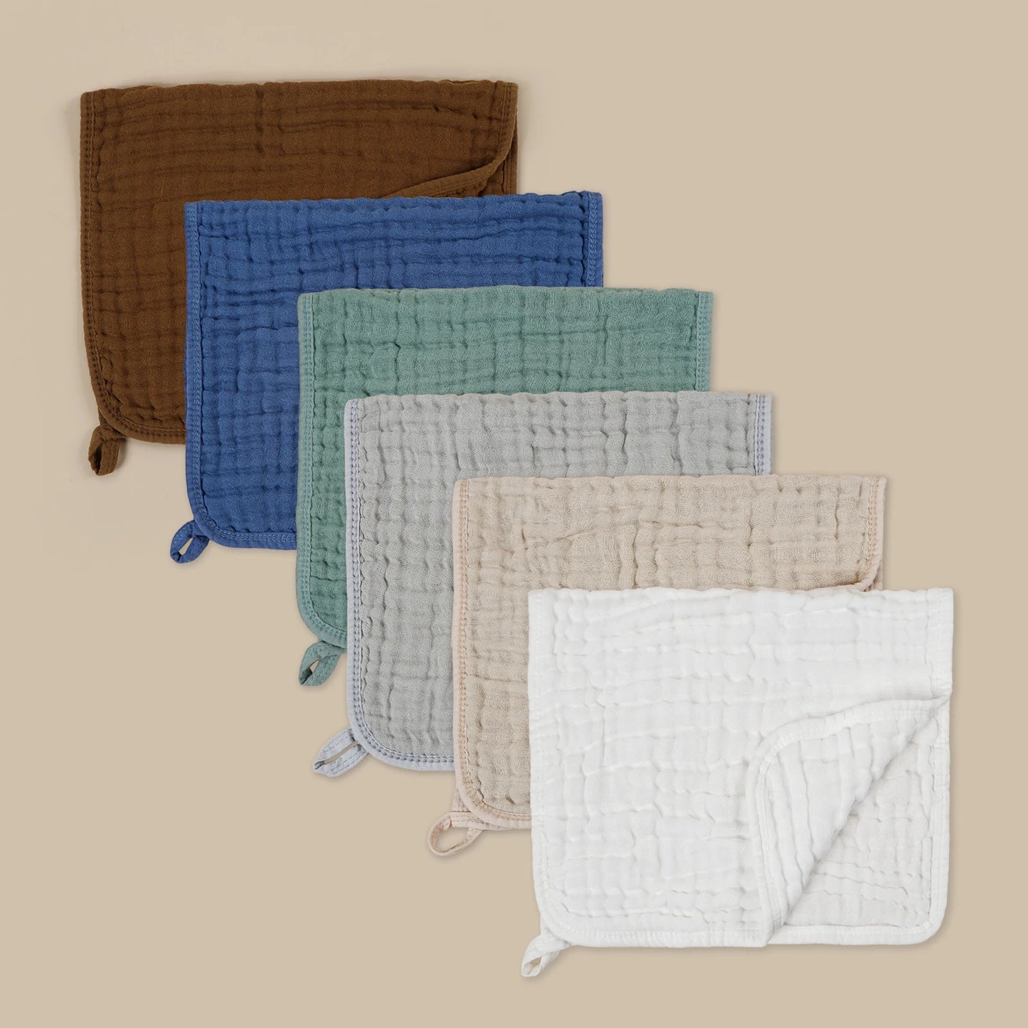 6pcs Crape Cloth Soaked Gauze Burping Towel Soft Comfortable Baby Face Washrag Pure Cotton Hanging Rope Baby Absorbent Washcloth