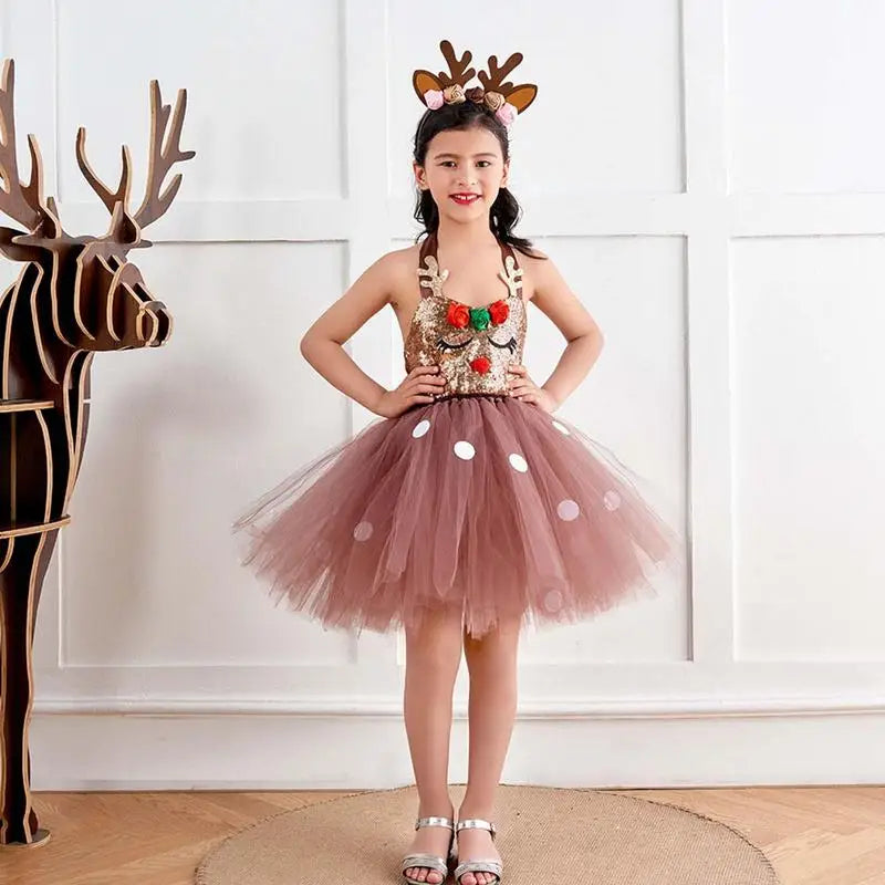 Reindeer Christmas Costume Kids Darling Reindeer Animal Costume For Girls Christmas Costume Dress Birthday Gift For Girls