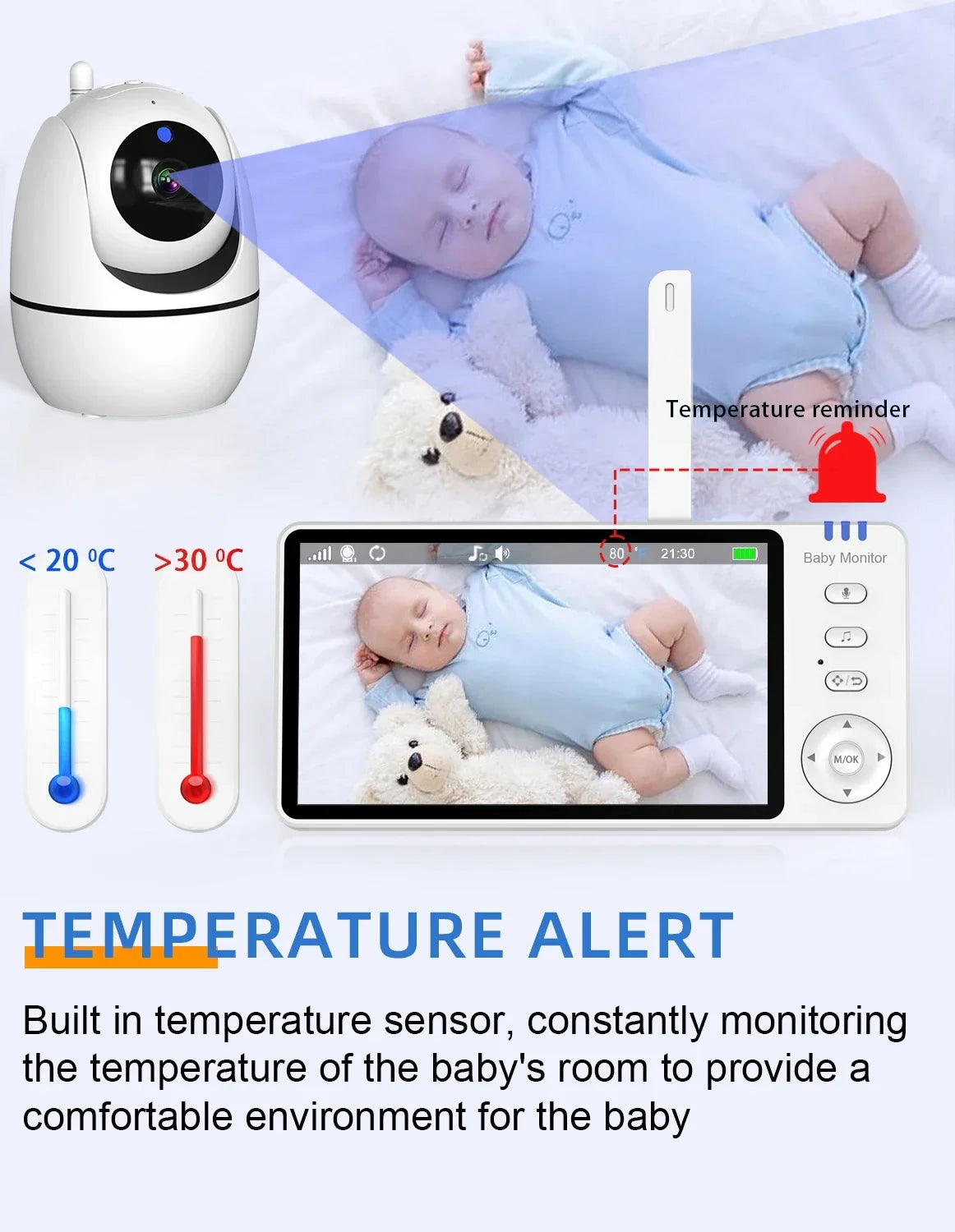 5Inch Video Baby Monitor With Pan Tilt  Surveillance IPS Screen Camera Two Way Audio Night Vision Intercom Auto Nanny with Stand
