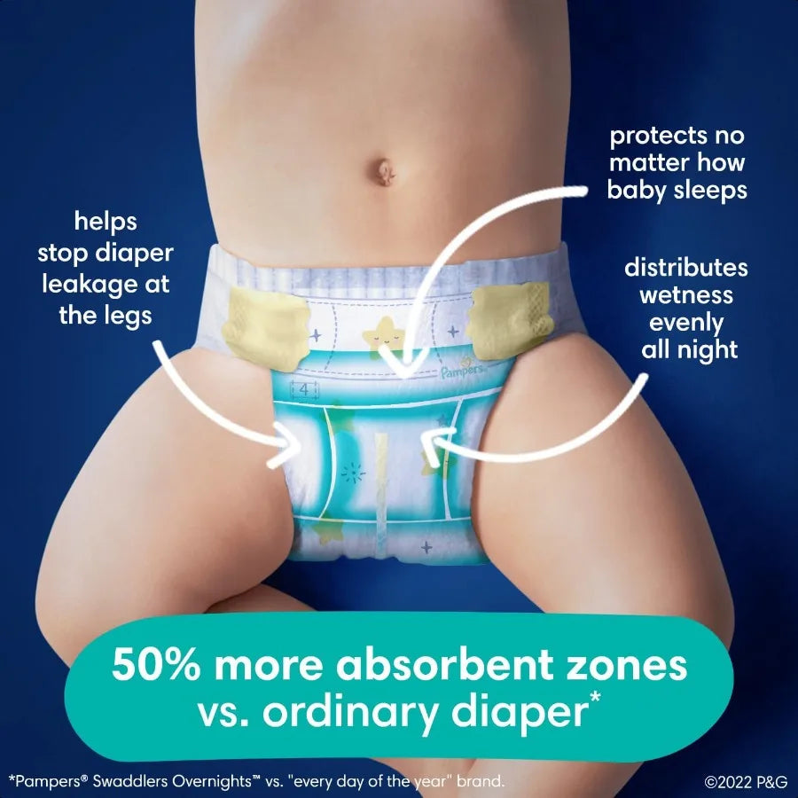 Pampers Overnight Diapers Swaddlers Overnights Size 3 66 Count  Baby Diaper Night Time Leak and Skin Protection