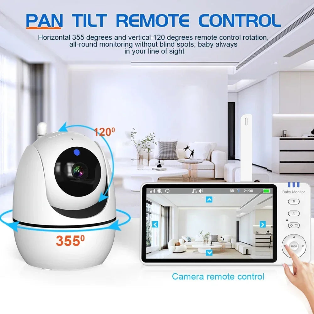 5Inch Video Baby Monitor With Pan Tilt  Surveillance IPS Screen Camera Two Way Audio Night Vision Intercom Auto Nanny with Stand