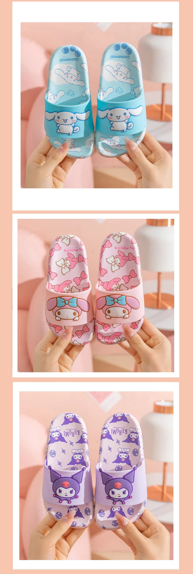SANRIO Kuromi Cartoon Slippers Girls And Boys Indoor Non-slip Slide Shoes Outdoor Open Toe Sandals For Children Soft Comfortable