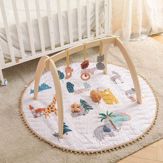 Baby Montessori Wooden Gym Frame Rattle Toys Newborn Mobile Hanging Sensory Toys Foldable Play Gym Frame Kid Holder Bracket Gift