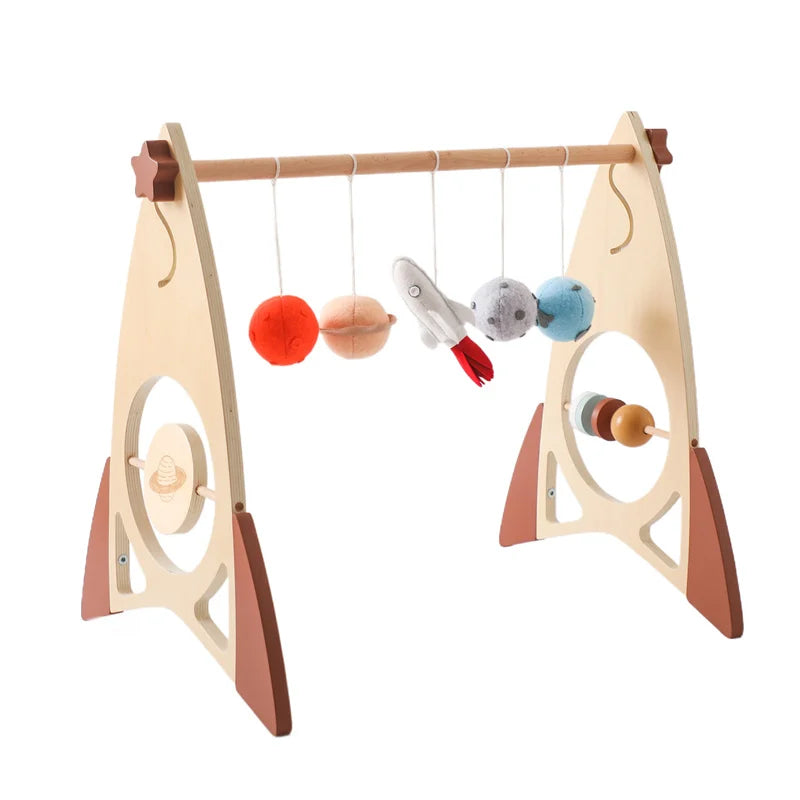 Baby Wooden Gym Frame Rocket Model Newborn Play Gym Activity Celestial Hanging Pendant Rattle For Baby Education Montessori Toys
