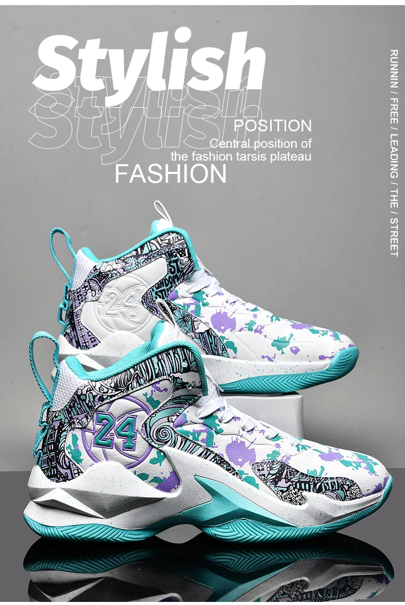 Basketball Shoes No-Slip Breathable Outdoor Shoes Fashion Graffiti Training Shoes