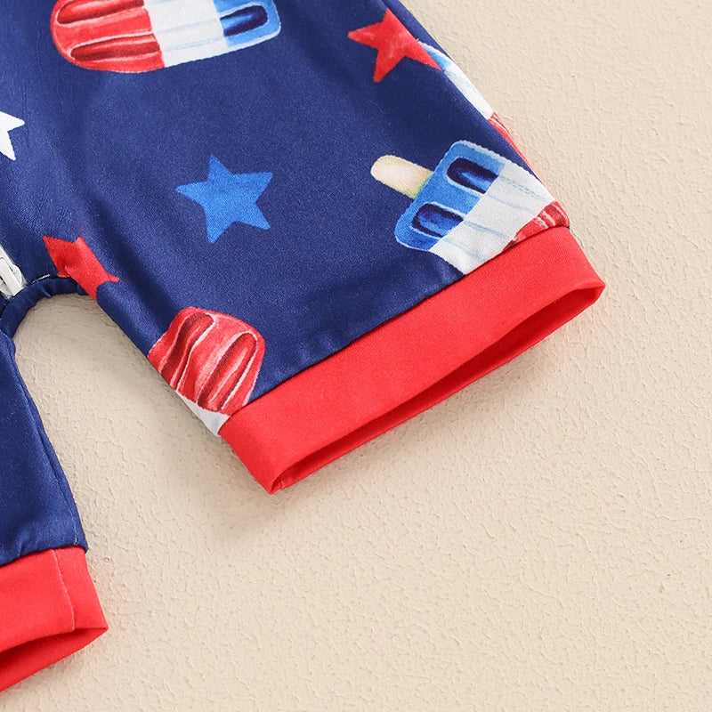 Independence Day Infant Boys Romper American Flag Print Short Sleeve Bodysuit Front Zipper Patriotic Jumpsuit Summer Outfit
