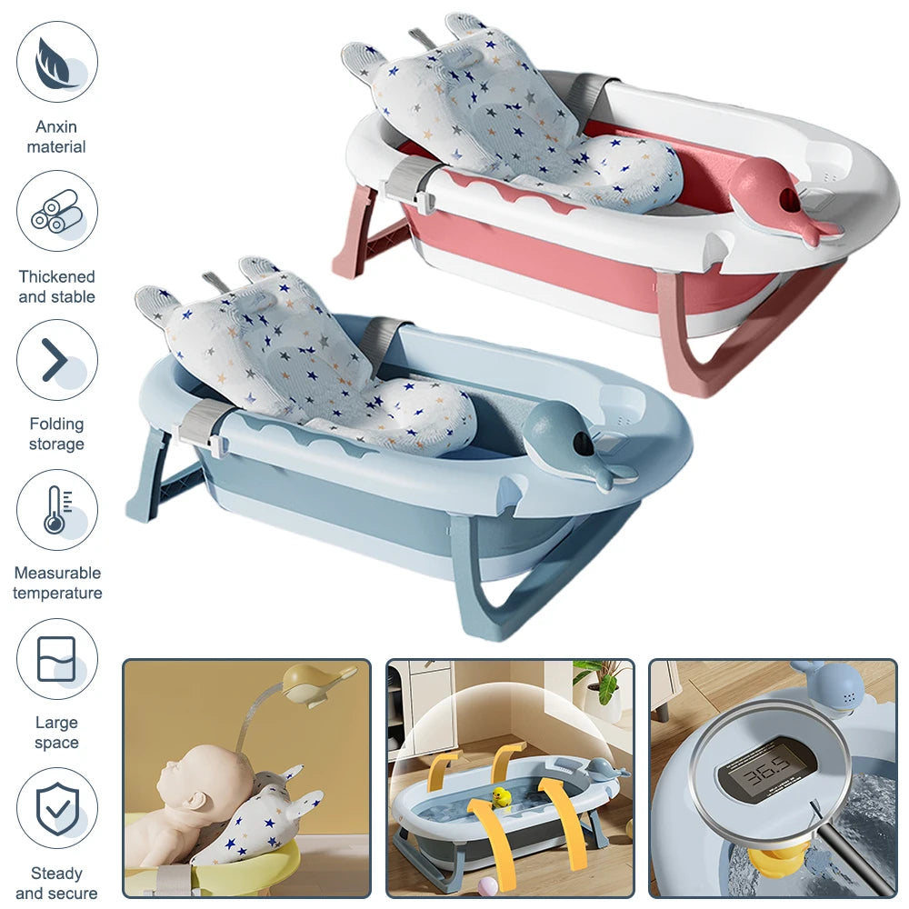 Foldable Baby Bathtub, Safe and Portable Bathing Solution for Infants and Toddlers, Suitable for 6-12 Months, Easy
