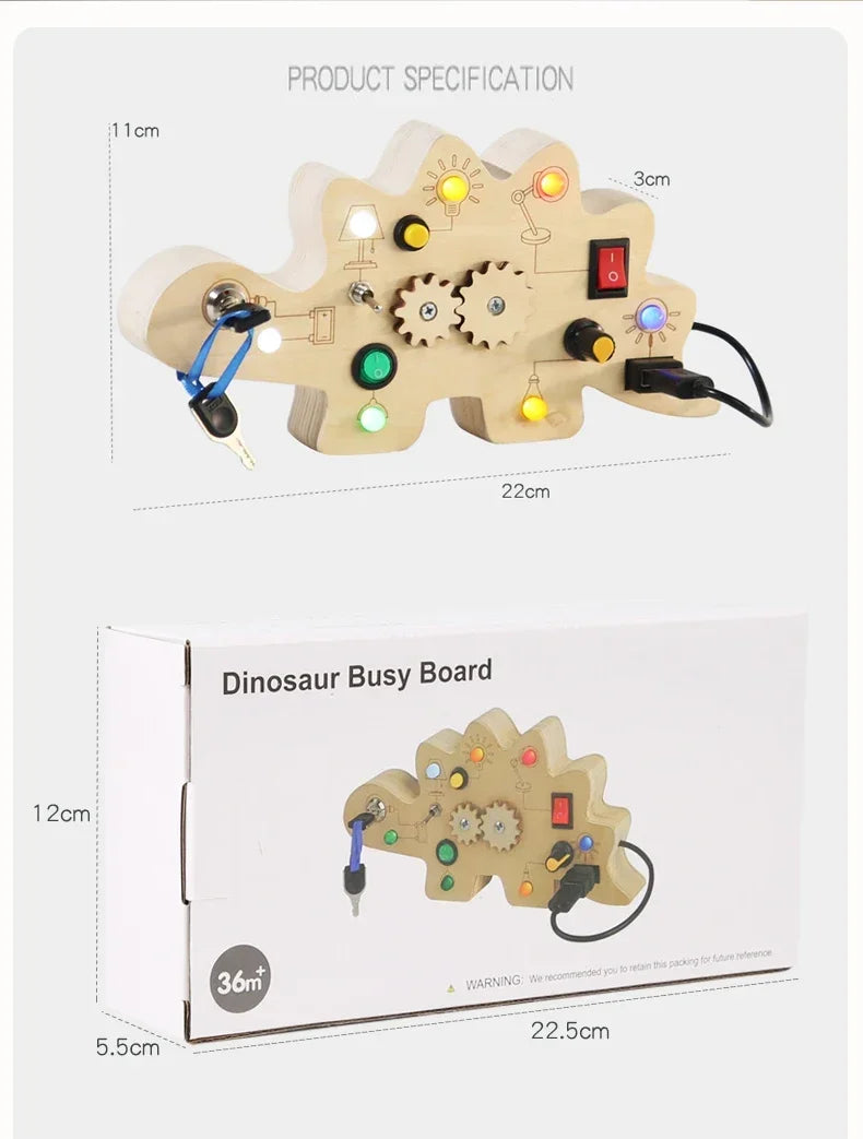 Montessori Busy Board Sensory Toys Wooden With LED Light Switch Control Board Travel Activities Children Games For 2-4 Years Old
