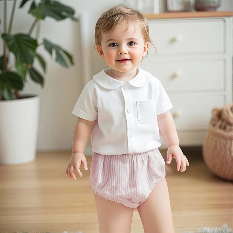Infant Baby Girls Shorts Elastic Waist Striped Embroidery Letters Summer Shorts Bottoms for Birthday