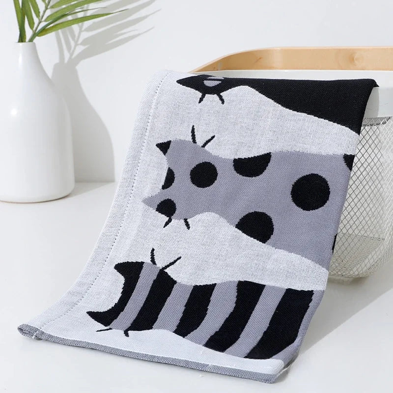1PC 34*40cm Three-layer Soft Baby Cotton Bath Towel Fabric Jacquard Cartoon Cat Bear Hanging Towels Square Face Hand Gauze Towel