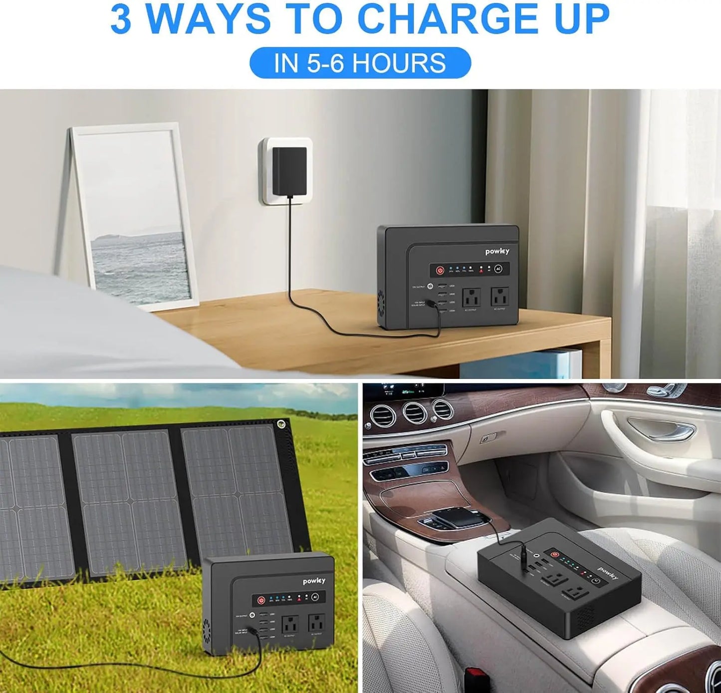 Powkey Portable Power Station 200W, 146Wh Portable Solar Generator Battery Backup Power Supply for Camping Travel Outdoor Home
