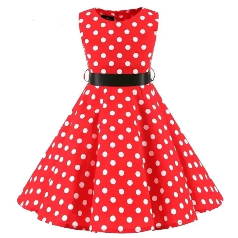 Summer Girls Dress Elegant Vintage Cotton Retro Princess Dress Party Costume Kids Clothes Polka Dot Girl Dress Children Clothing