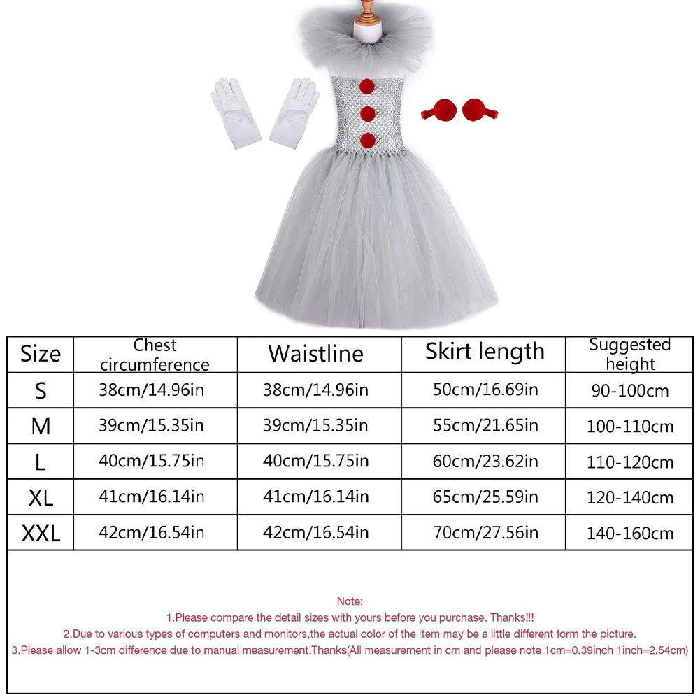 Girls Halloween Clown Tutu Dress Tulle Fancy Dress Creepy Clown Cosplay Clothes Halloween Dress Up Costume