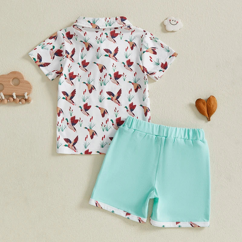 Toddler Boys Casual Outfits Dinosaur Print Short Sleeve Shirt and Shorts Set for Summer 2 Piece Clothing Set with Elastic