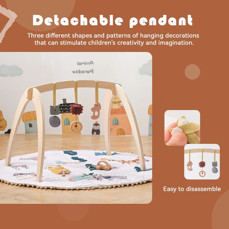 Baby Montessori Wooden Gym Frame Rattle Toys Newborn Mobile Hanging Sensory Toys Foldable Play Gym Frame Kid Holder Bracket Gift