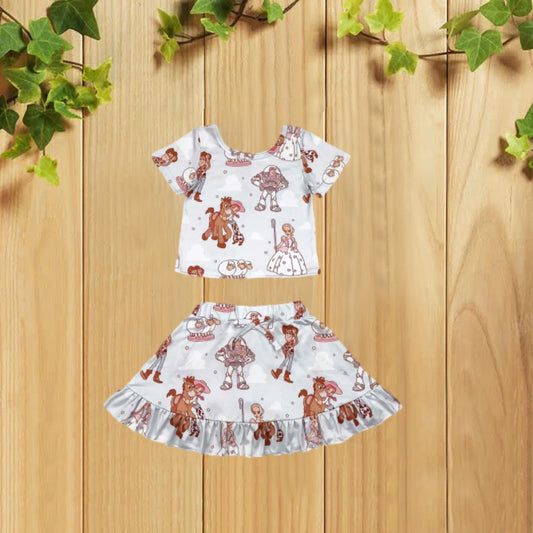 4.21 GSD2359 Wholesale Girls White Short Sleeve Skirt Set Premium Quality Half-length Ensemble for Little Girls