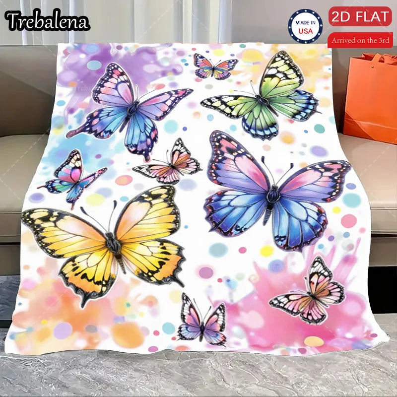 Flannel Blanket-Soft Lightweight All-season Colorful Butterfly Print Soft Baby Blanket for Boys Girls