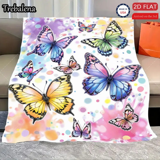 Flannel Blanket-Soft Lightweight All-season Colorful Butterfly Print Soft Baby Blanket for Boys Girls