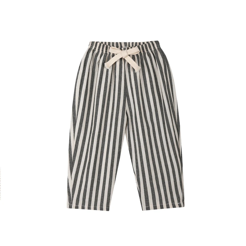 Child Linen Cotton Stripe Pants for Boys Girls Spring Summer Casual Loose Kids Children's Trousers