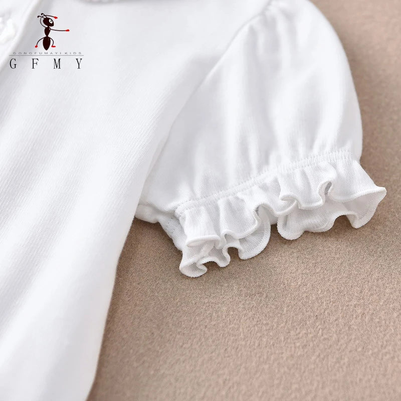 Children's short-sleeve Polo Shirts Boys and Girls 2025 Summer t-shirts 100% Cotton White School Tops 2T-16T Performance costume