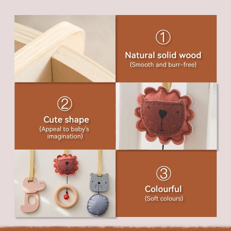 Baby Montessori Wooden Gym Frame Rattle Toys Newborn Mobile Hanging Sensory Toys Foldable Play Gym Frame Kid Holder Bracket Gift