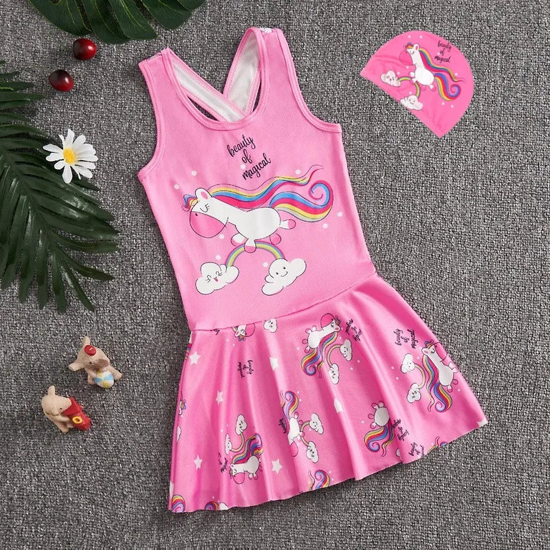 2-13 years Disney Frozen  Elsa Girls Clothes Swimsuit Swimsuit Fashion Kids Swimwear Dress And Hat For Children Unicorn