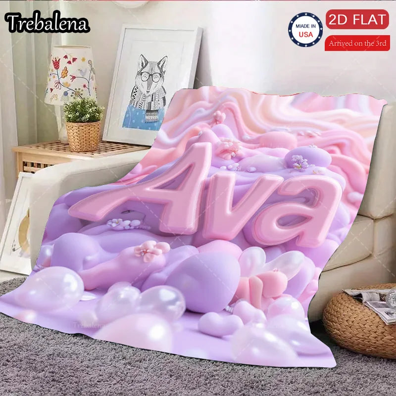 Flannel Blanket-Soft Lightweight All-season Personalized Ava Name Blanket Soft Cozy Baby Gift Pink Purple Design
