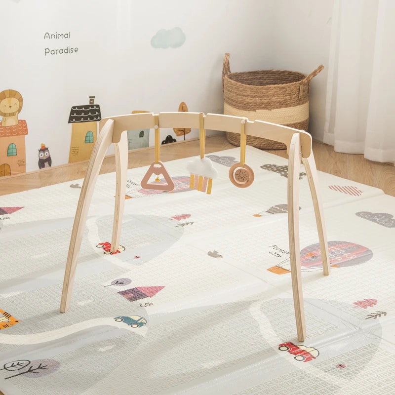 Baby Montessori Wooden Gym Frame Rattle Toys Newborn Mobile Hanging Sensory Toys Foldable Play Gym Frame Kid Holder Bracket Gift