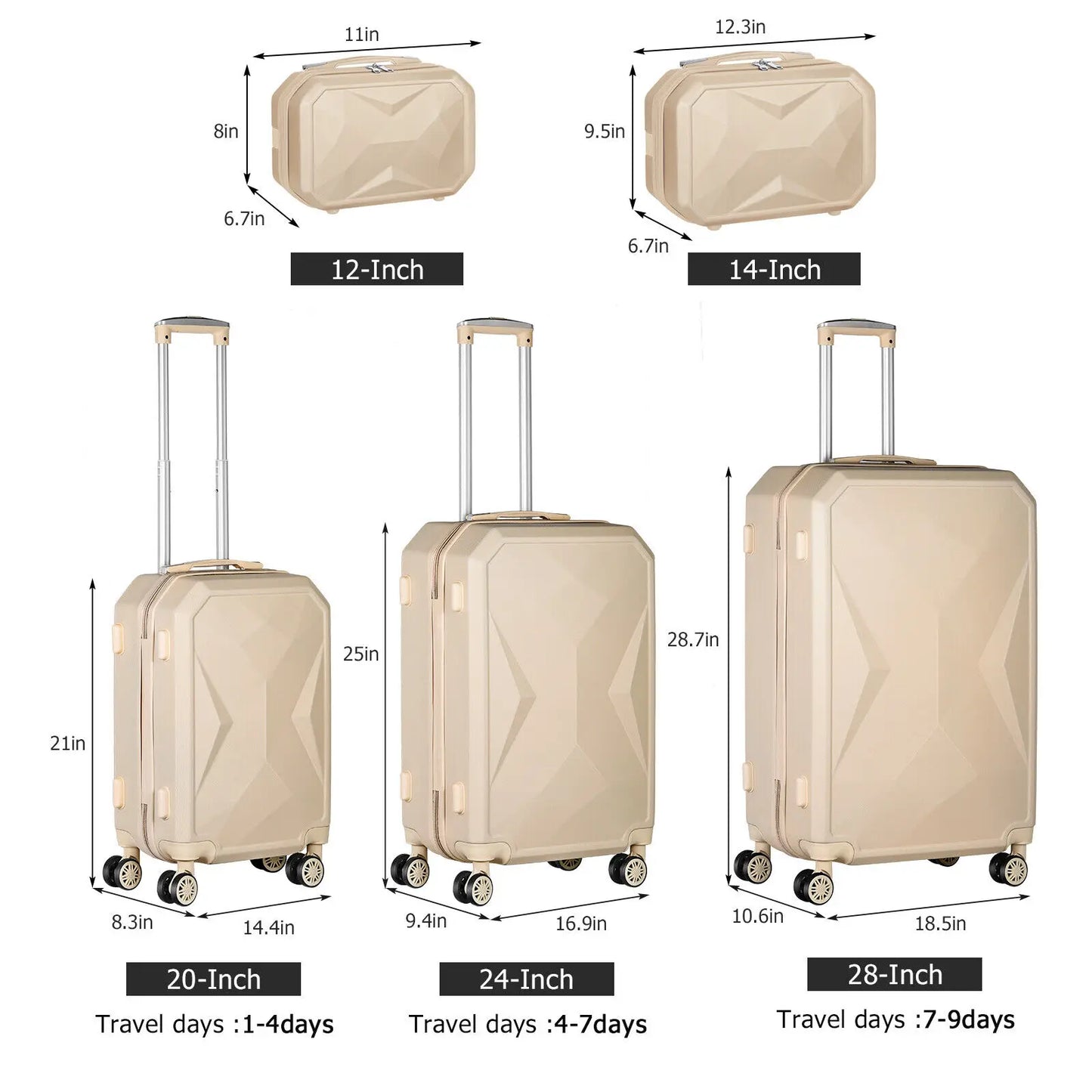 Luggage Set 5Pieces Hard Shell Suitcase Set Family Travel Luggage Suit Business Travel Boarding Luggage With TSA Lock