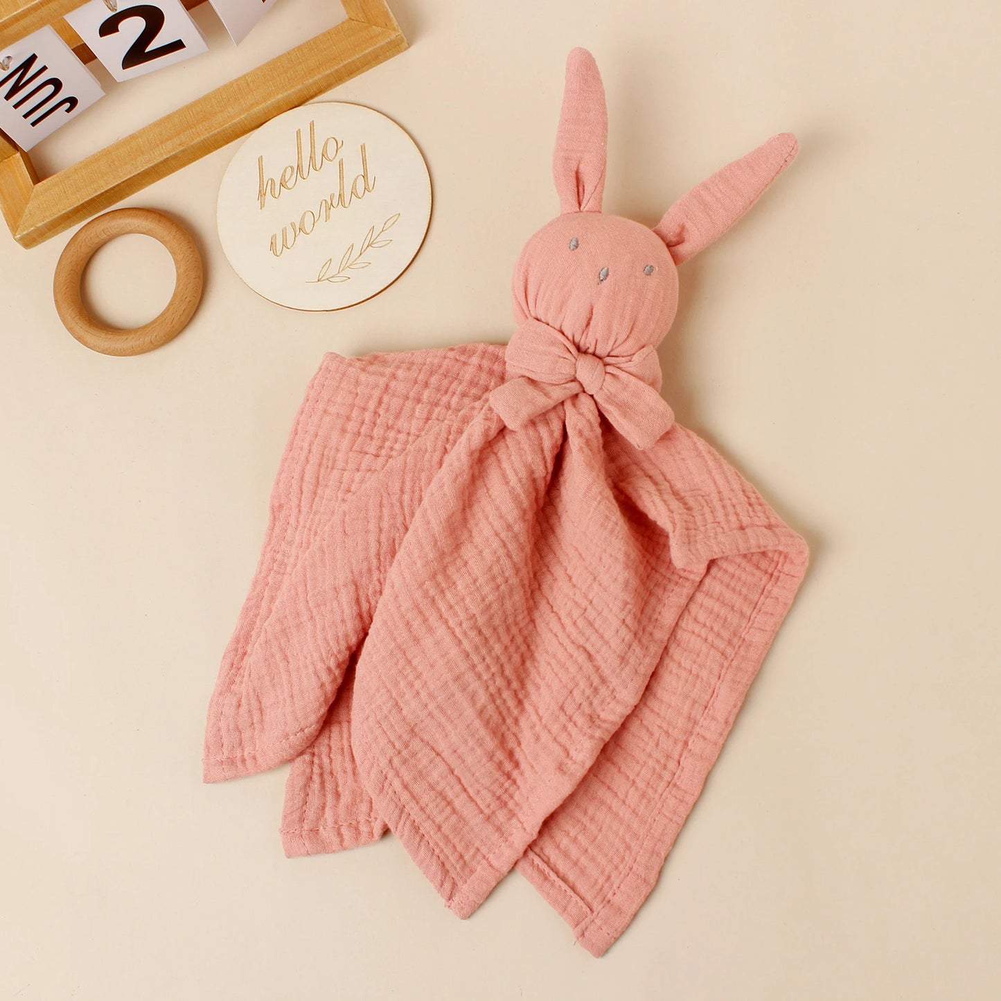 Baby  Rabbit Square Comforter Towel Elegant Bow Decor Rabbit Square Blanket For Kids Cute Embroidery Infant Saliva Towel
