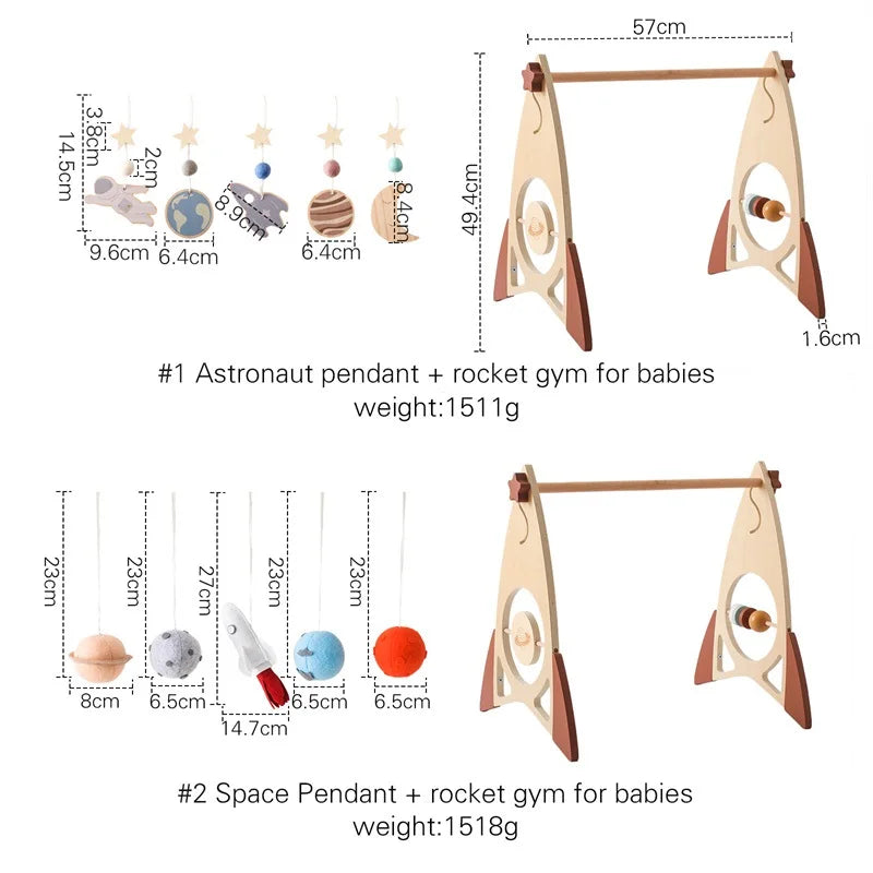 Baby Wooden Gym Frame Rocket Model Newborn Play Gym Activity Celestial Hanging Pendant Rattle For Baby Education Montessori Toys