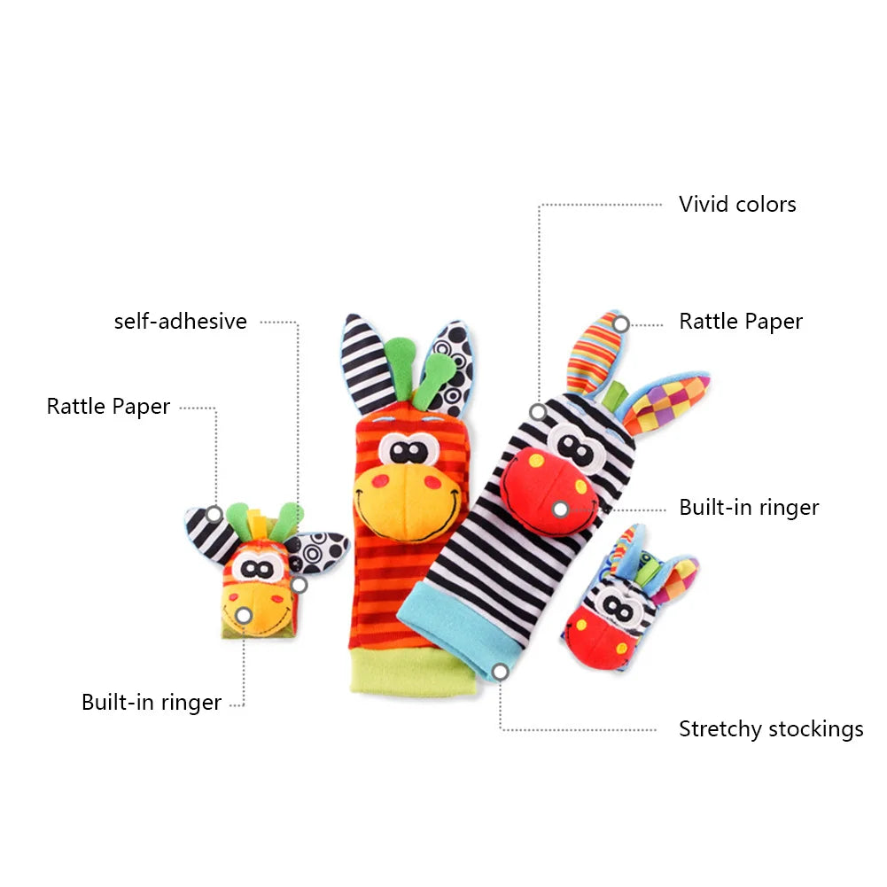 Cute Baby Animal Socks Colorful Wrist Strap Rattles Socks Adjustable Brain-Development Newborn Infant Gifts