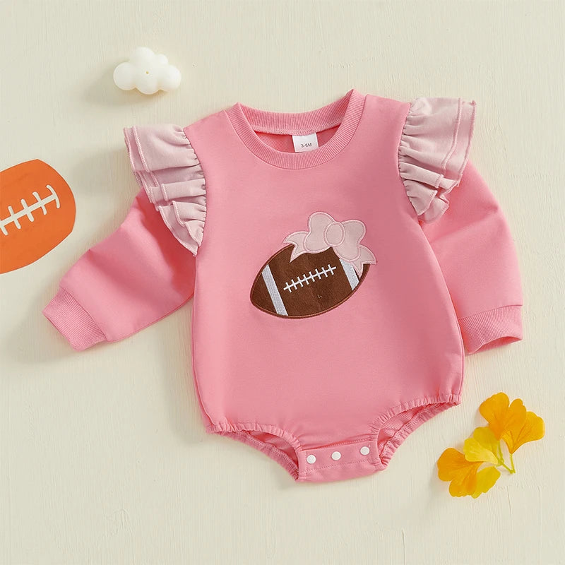 Infant Boy Romper Soccer Ball Applique Short Sleeve Round Neck  Jumpsuit with Snap Closure