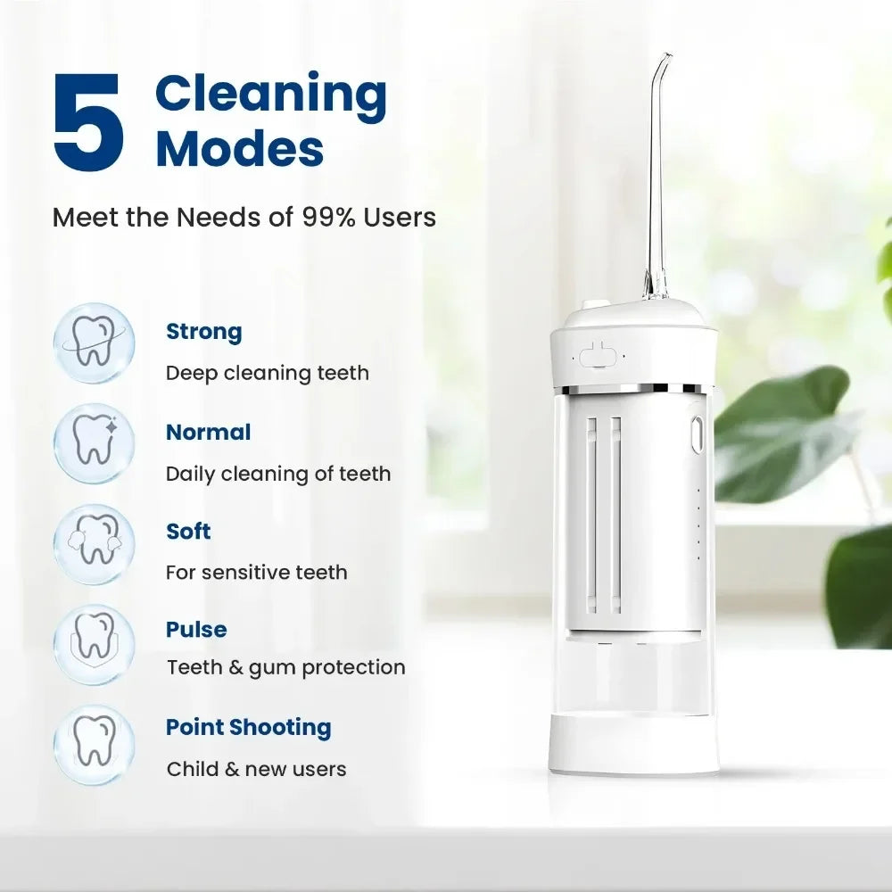 Portable Water Flosser: Oral Irrigator Water Teeth Cleaner, 5 Modes, Rechargeable 5 Nozzle Flosser, Suitable for Home Travel