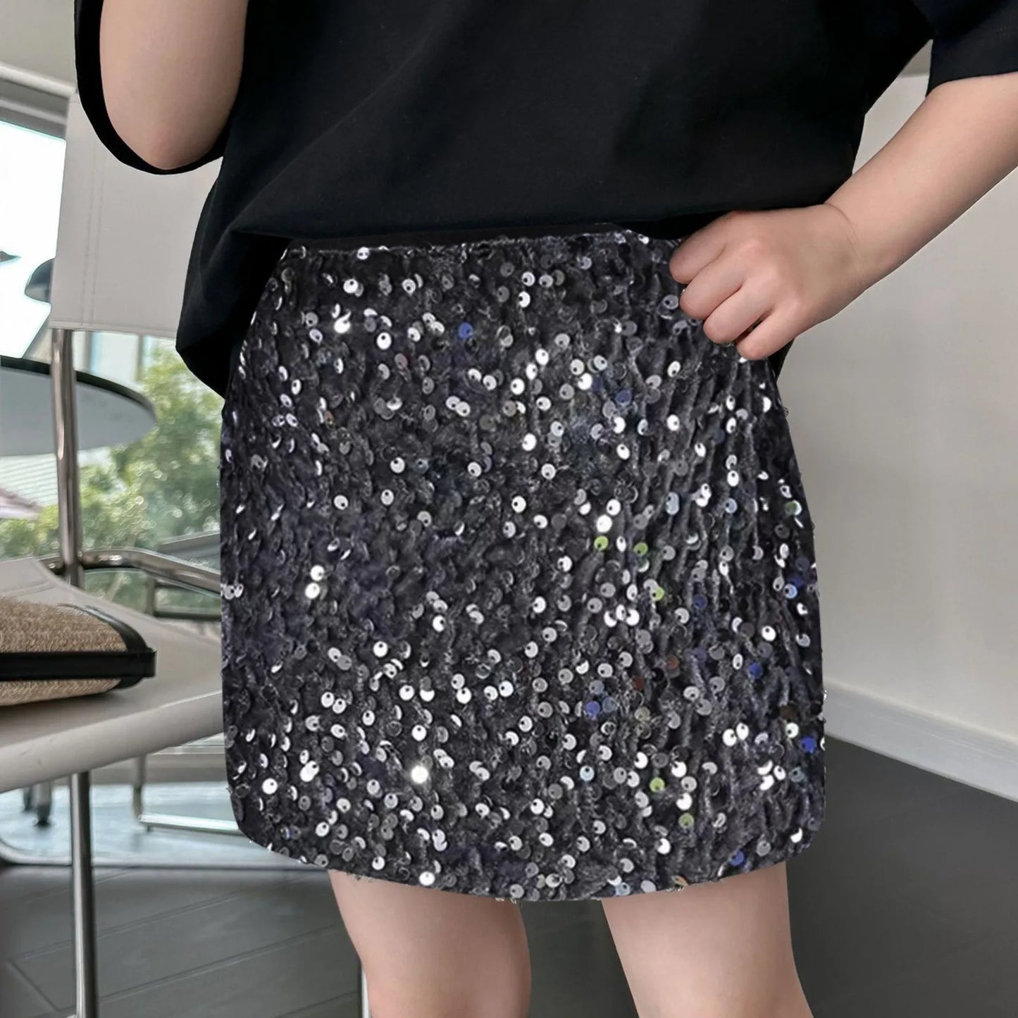 Pleated Skirt Dinosaur Sparkly Sequin Skirt For Girls Toddler Kids Girl'S Elastic Waistband Skirts Girls Long Pleated Skirt