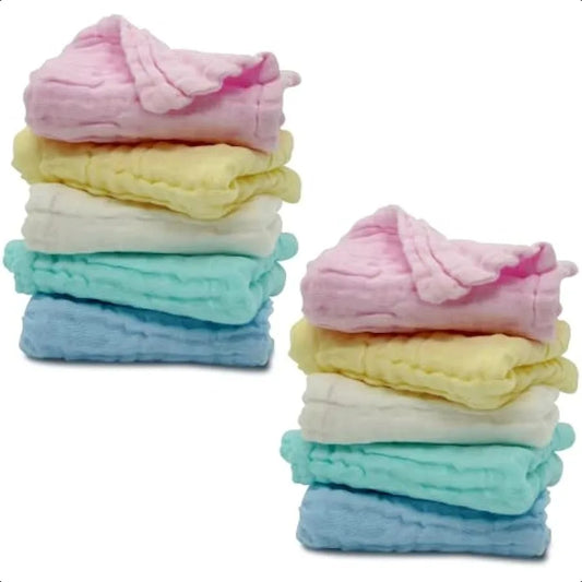 Pack of 10 Baby Muslin Washcloths Set 12 x12 6 Layers MultiColored Baby Washcloths Made of 100% Organic Cotton Highly Absorbent