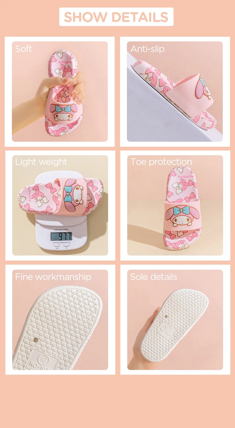 SANRIO Kuromi Cartoon Slippers Girls And Boys Indoor Non-slip Slide Shoes Outdoor Open Toe Sandals For Children Soft Comfortable