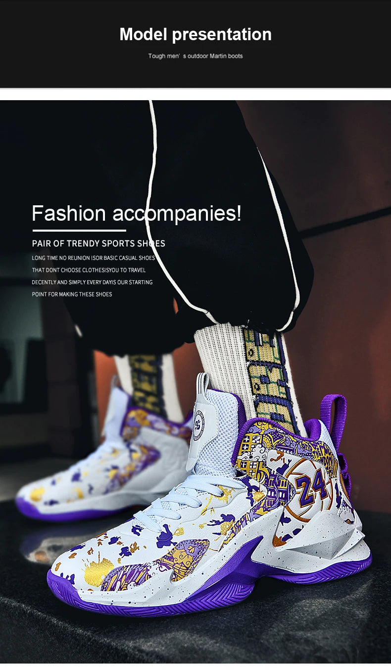 Basketball Shoes No-Slip Breathable Outdoor Shoes Fashion Graffiti Training Shoes