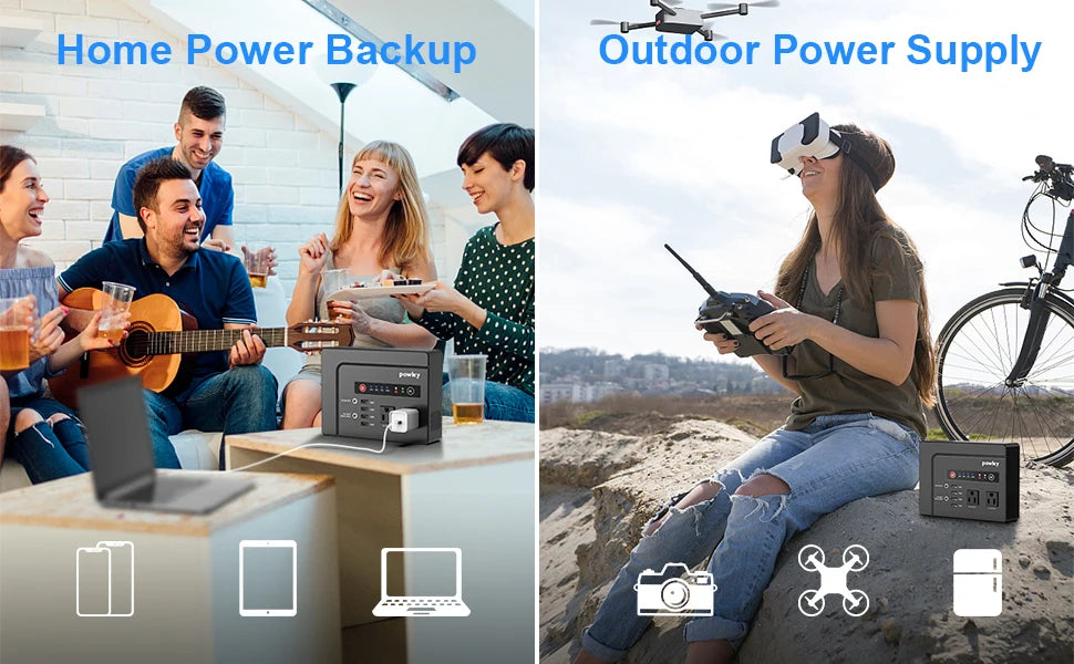 Powkey Portable Power Station 200W, 146Wh Portable Solar Generator Battery Backup Power Supply for Camping Travel Outdoor Home