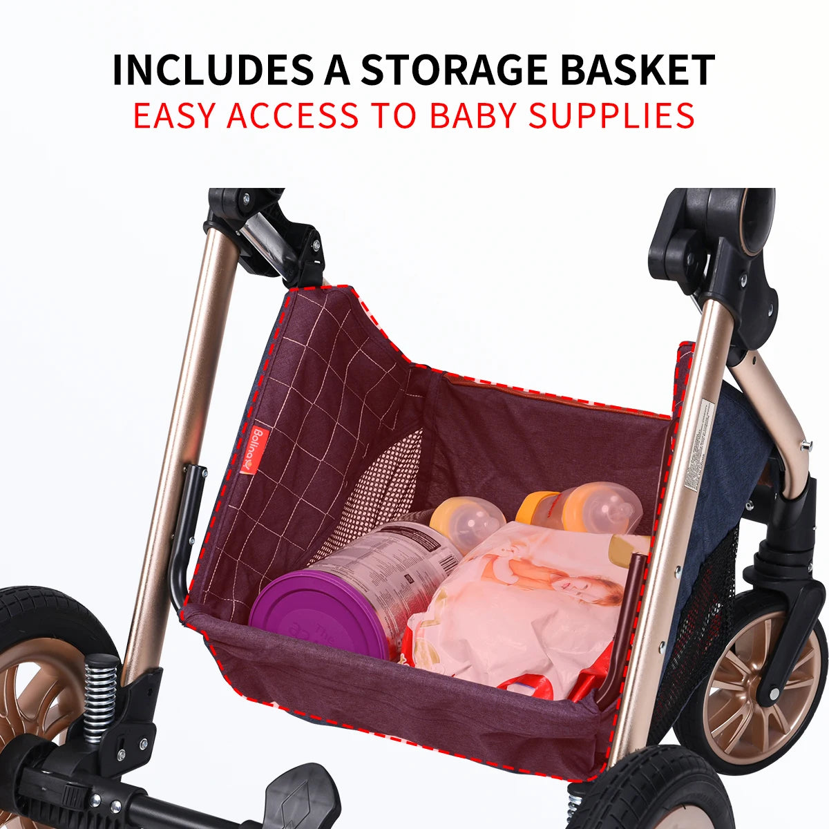 Foldable baby stroller with shock absorption function, an outdoor stroller that can be pushed in both directions