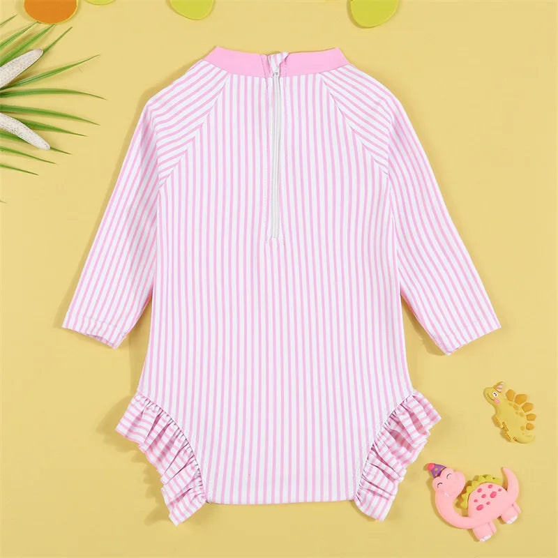 Toddler Girls  Swimsuit with UPF 50 Sun Protection Watermelon Print Zipper Front Long Sleeve Rash Guard Swimwear for
