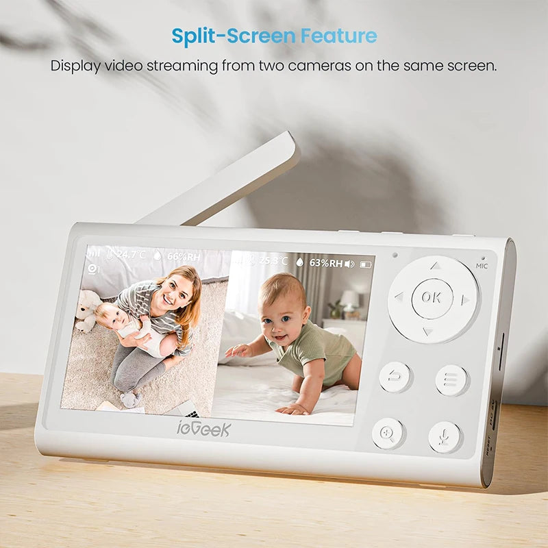 ieGeek Baby Monitor with 2 Cameras, Split-Screen Video Baby Monitor with Audio and 1080P Camera 4.3" Screen - Night Vision, Two-