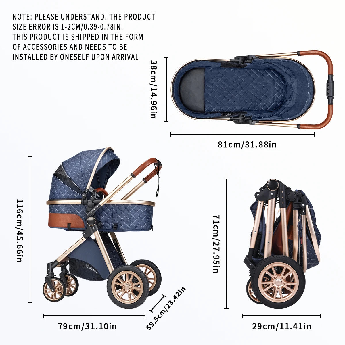 Foldable baby stroller with shock absorption function, an outdoor stroller that can be pushed in both directions