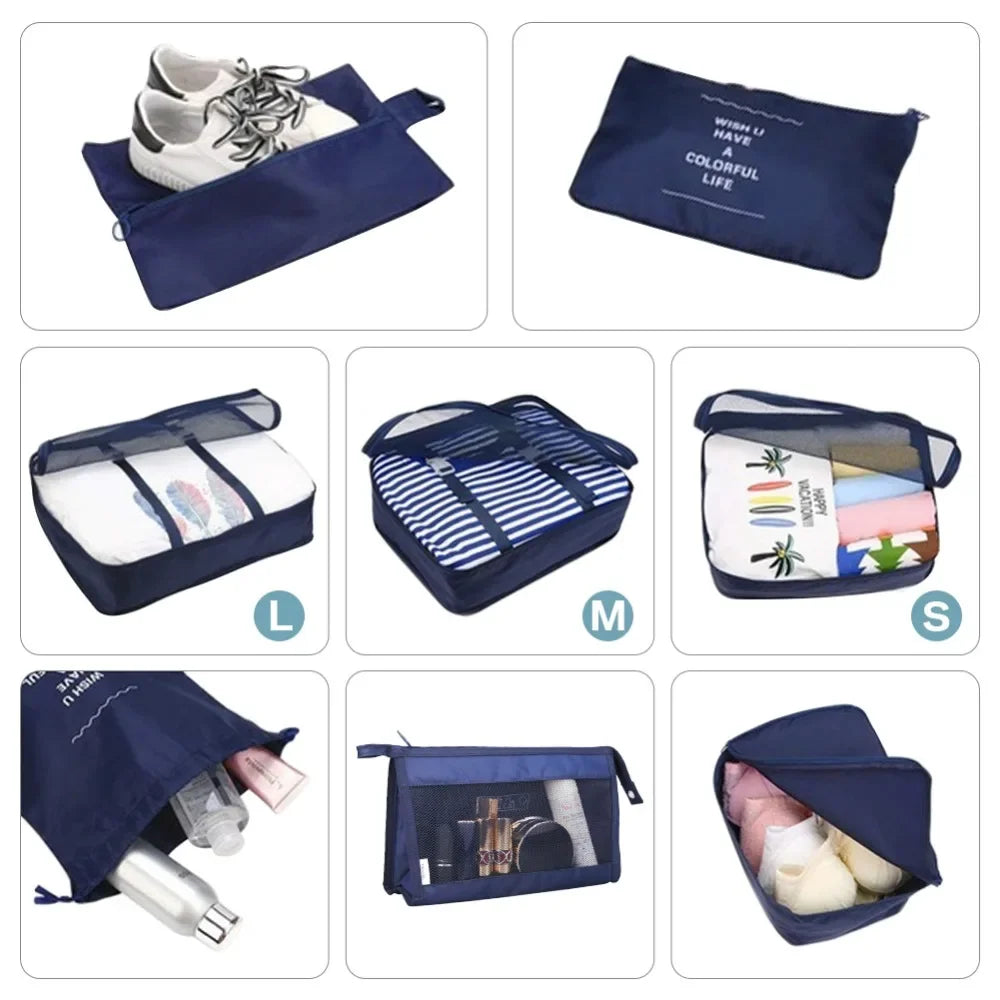 Waterproof Packing Cubes 8pc Set for Suitcases Travel Packing Organizer With Double Zipper Pulls Mesh Top 100% Durable Polyester