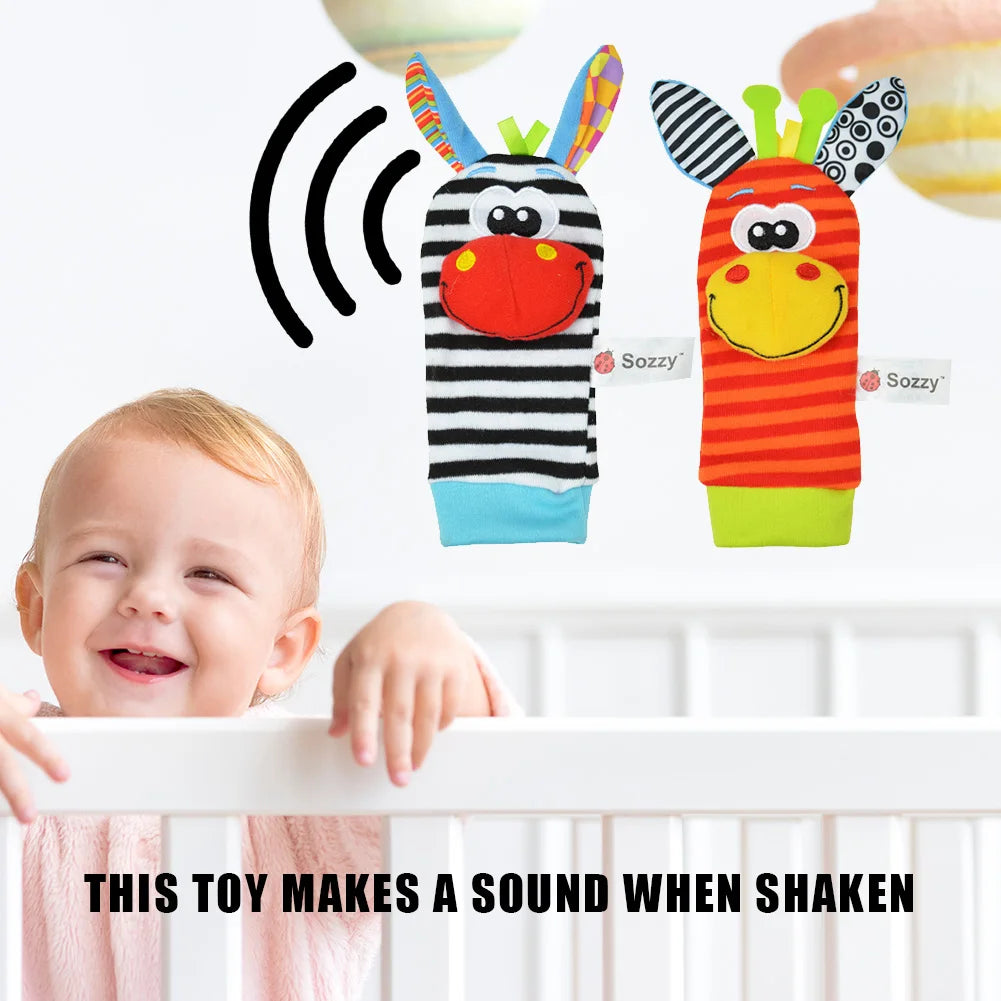 Cute Baby Animal Socks Colorful Wrist Strap Rattles Socks Adjustable Brain-Development Newborn Infant Gifts