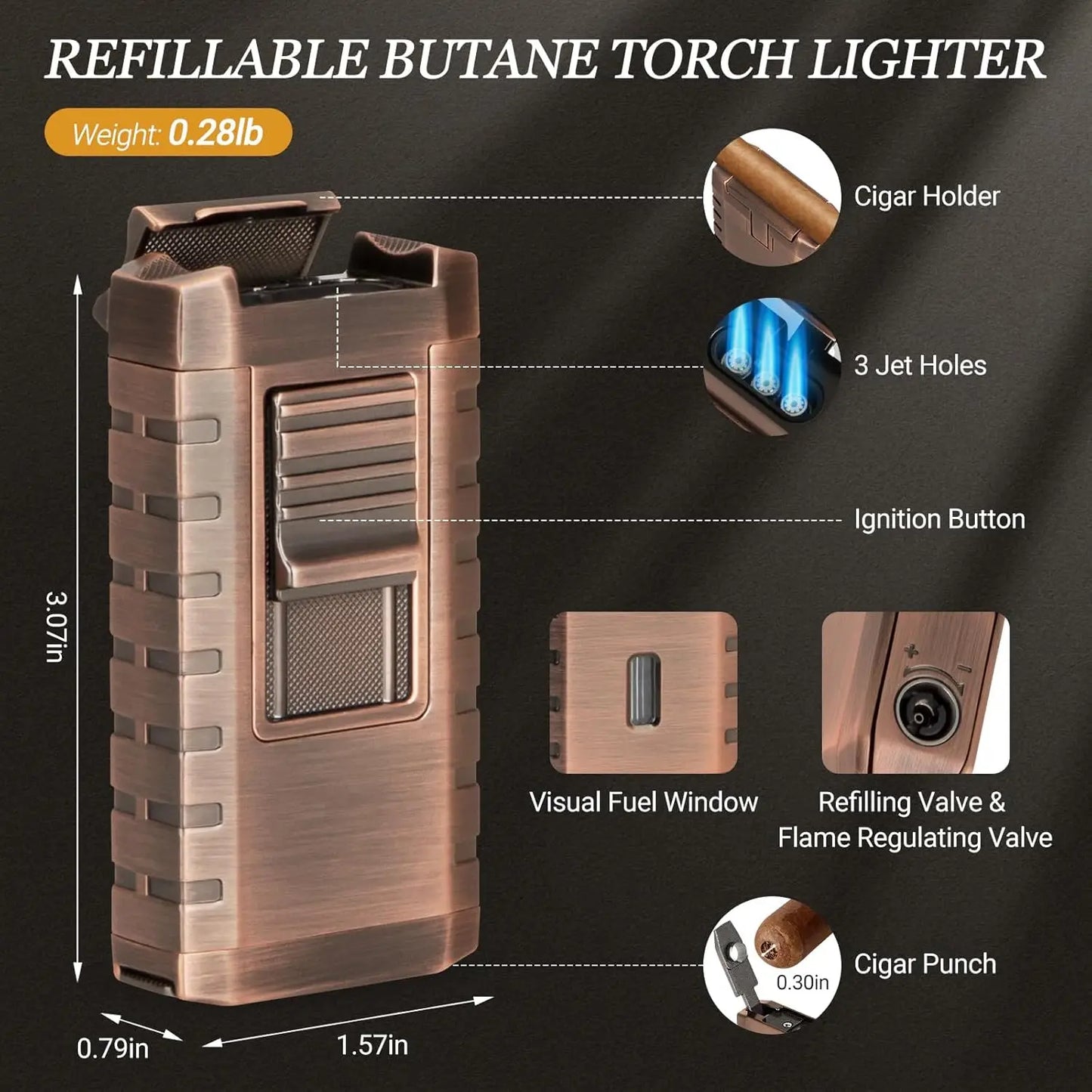 Cigar Humidor Leather Cedar Wood Cigar Case with Cigar Lighter, Cigar Cutter,Humidifier,Portable Travel Humidor Cigar Box