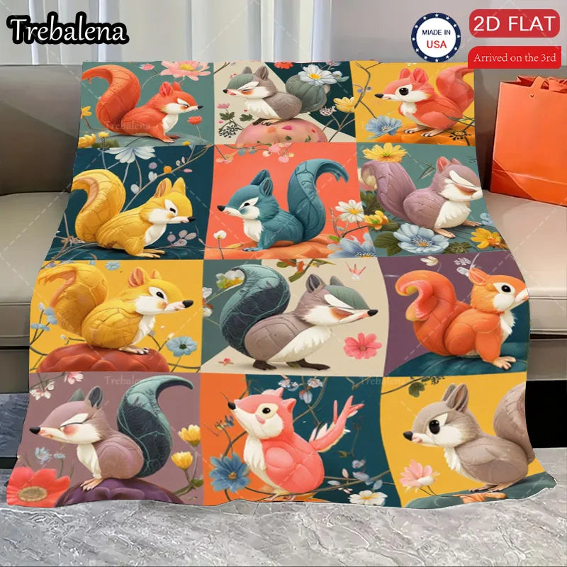Flannel Blanket-Soft Lightweight All-season Adorable Squirrel Print Soft Baby Blanket for Boys Girls Newborns