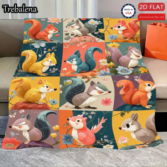 Flannel Blanket-Soft Lightweight All-season Adorable Squirrel Print Soft Baby Blanket for Boys Girls Newborns