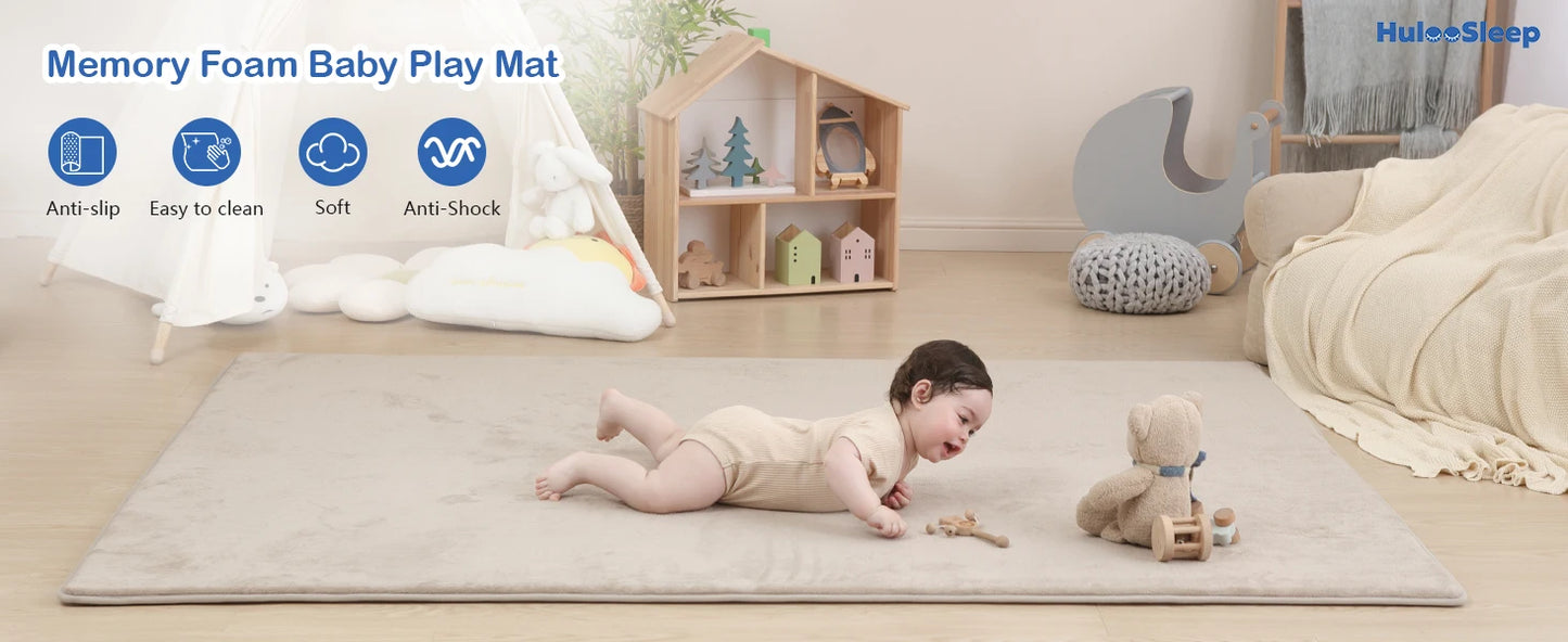Khaki Baby Play Mat for Floor Water-Repellent Baby Game Crawling Mat Soft Velvet Non-Slip   Baby Activities Rug Newborn Items
