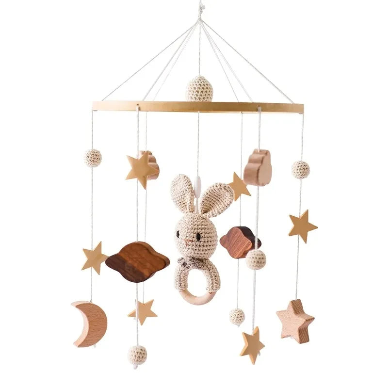 Baby Rattle Toy Bed Bell Bracket Wooden Mobile 0-12 Months Newborn Crochet Bed Bell Hanging Toys Holder Bracket Infant Crib Gift
